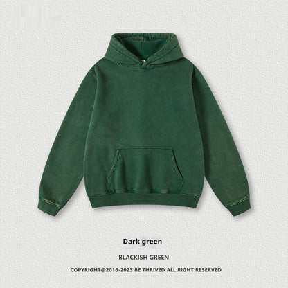 Ziili Washed-out Vintage Fleece-lined Hoodie – Men’s Cotton Pullover with Dimensional Patch Pocket, Warm & Stylish Everyday Sweatshirt