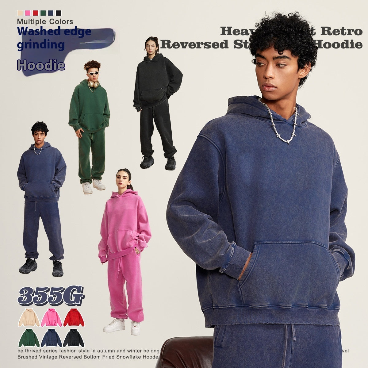 Ziili Washed-out Vintage Fleece-lined Hoodie – Men’s Cotton Pullover with Dimensional Patch Pocket, Warm & Stylish Everyday Sweatshirt