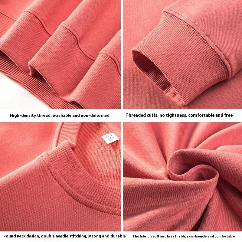 Ziili 330g Autumn Full Terry Round Neck Sweater for Men – Thick Cotton Pullover, Loose Fit, Long Sleeve Casual Sweatshirt for Everyday Comfort